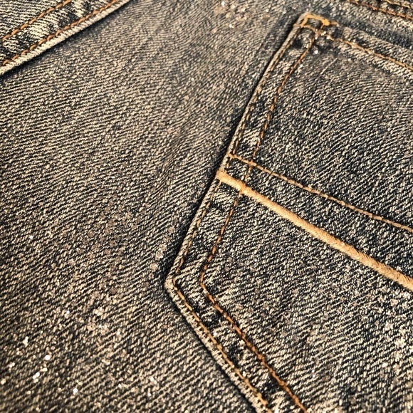 𝅺American Eagle Outfitters size 12 blue denim glittery stretch frayed hem - Picture 2 of 8